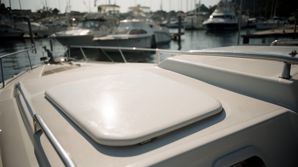 A clean white moulded hatch lid with a grab rail, with no holes in it.